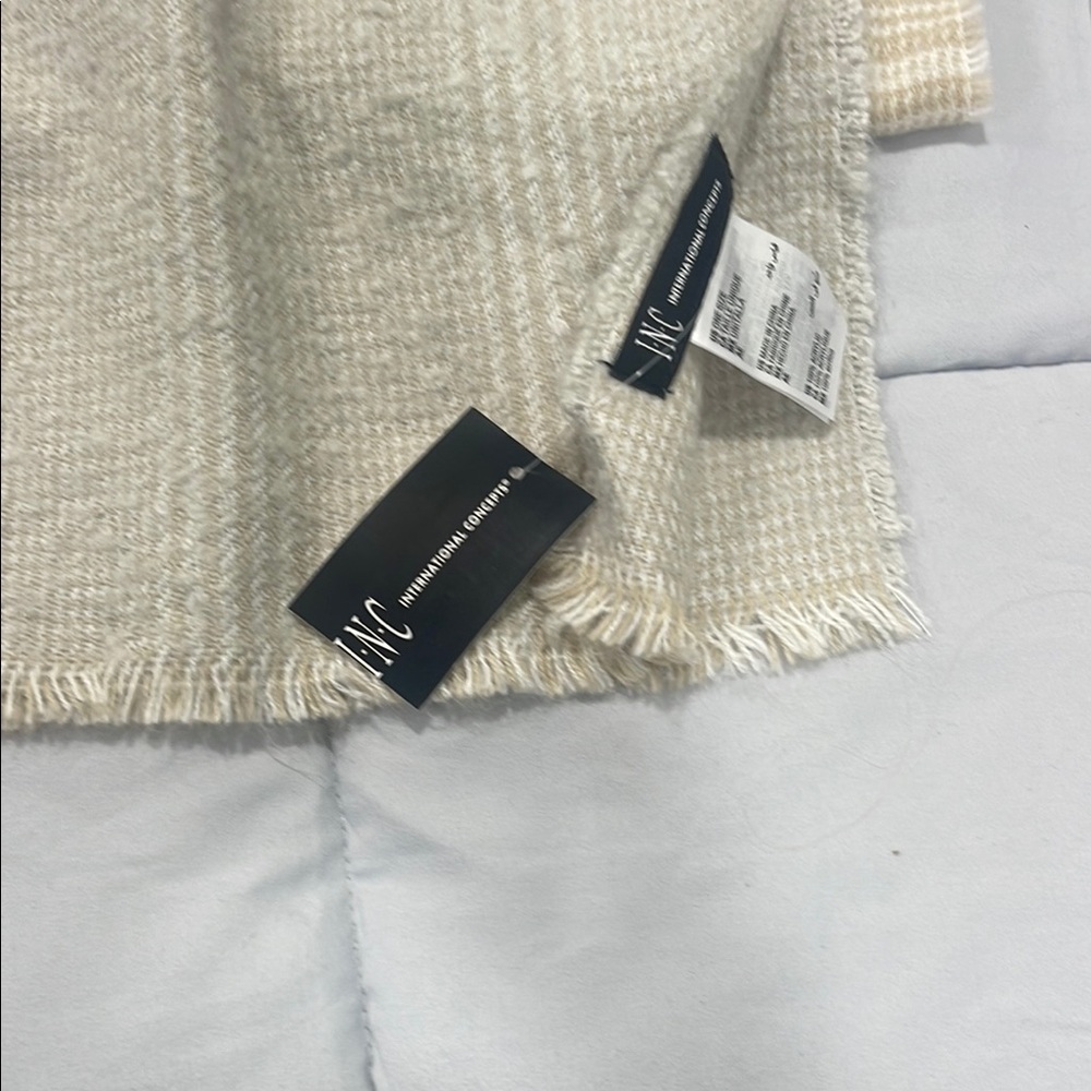 INC International Concepts Cream and Gray Scarf Sophisticated Accessory - Picture 3 of 4